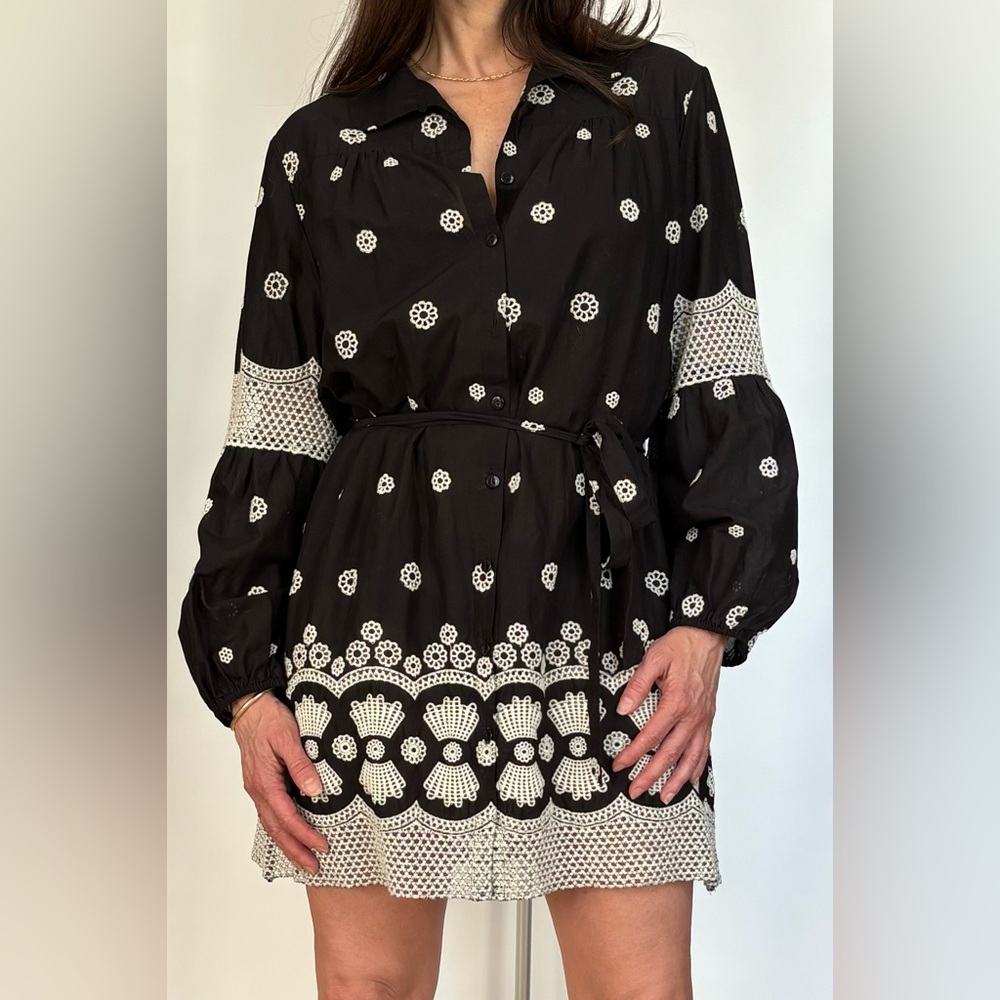 Embroidered Lace Tunic Shirt Dress, Black & Cream by Stera Size Large - Picture 10 of 10